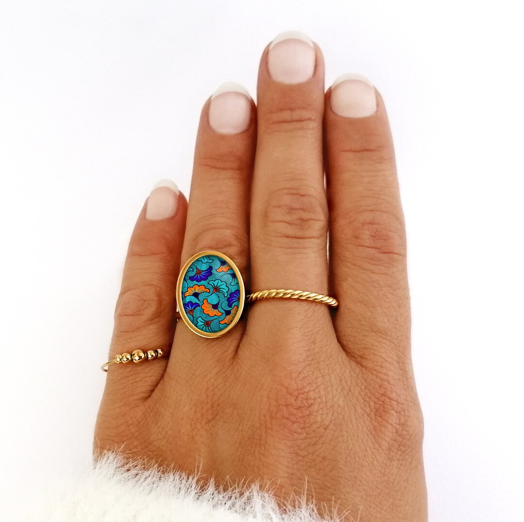 Anillo de fantasía, flor, mujer, oro, plata, cabujón, acero, boho