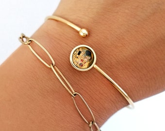 Bracelet rush, Klimt, the kiss, gold, silver, woman, stainless steel, yellow, women jewelry