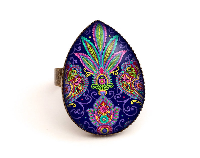 ring cabochon ring jewellery ring women ring oriental blue ring blue jewelry ring flower, jewelry riental Ring
