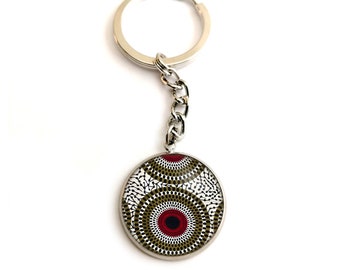 Porte clés femme, cabochon, ethnique, bohème, acier, verre, cadeau, bijoux