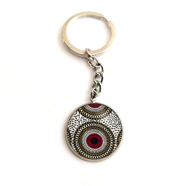 Porte clés femme, cabochon, ethnique, bohème, acier, verre, cadeau, bijoux