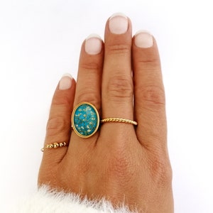 Van Gogh ring, woman, Almond blossom, cabochon, blue, painting, vintage, gold, silver, stainless steel, glass, jewelry, gift