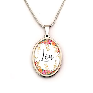 Collar personalizado, nombre, mujer, niña, letra, flor, oro, plata, acero inoxidable, vidrio, joyería personalizada, regalo personalizado