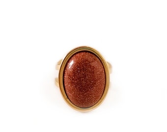 Bague pierre de soleil, sandstone, femme, pierre semi précieuse, naturelle, bague ajustable, bague acier inoxydable, bijoux pierre, cadeau