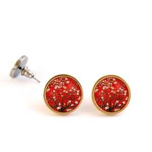 Rote ausgefallene Ohrringe, Van Gogh, Mandelblüte, Van Gogh Schmuck
