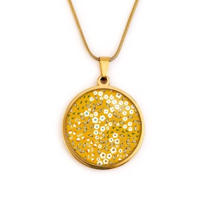 Necklace woman, cabochon, flower, yellow, bohemian, gold, silver, stainless steel, glass, jewelry, gift