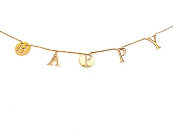 Collier happy, lettres, femme, or, acier inoxydable, ras de cou, bijoux femme