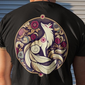 Kitsune Fox T-Shirt: Japanese Yokai Nine-Tailed Fox Graphic Tee