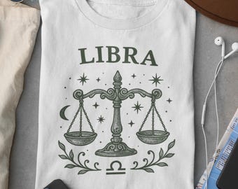 Camiseta del zodiaco Libra: Camiseta con gráfico astrológico vintage, colores cómodos
