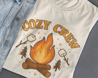 Cozy Campfire Crew Shirt: Marshmallow Bonfire Graphic Tee