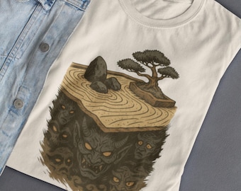 Dark Japanese Zen Garden Shirt: Oni Demons, Samurai Folklore Graphic Tee