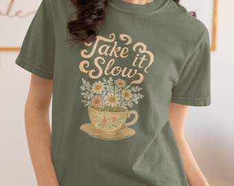 Cottagecore T-Shirt: Vintage Floral Teacup, Gentle Self-Care