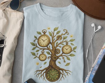 Time Tree T-Shirt: Steampunk Clockwork Nature Art Tee