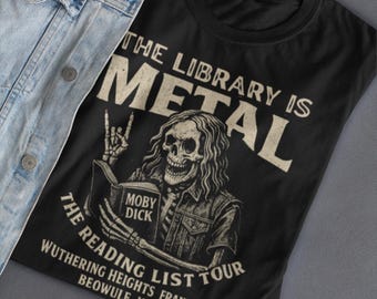 Camiseta de esqueleto leyendo Moby Dick: camiseta de banda de rock gótico