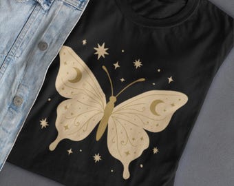 Cosmic Butterfly T-Shirt | Celestial Moon Star Graphic Tee