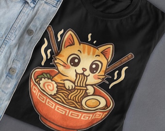 Kawaii Cat Ramen T-Shirt: Anime Noodle Shirt for Foodies