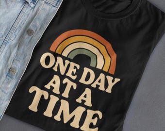 Retro Rainbow One Day at a Time Shirt: Comfort Colors Mental Health Tee
