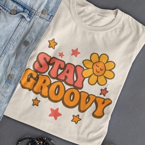 Retro jaren 70 grafisch T-shirt: Groovy Hippie Sunflower Power uniseks T-shirt