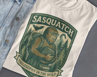 Funny Bigfoot Philosophy T-Shirt: Nerdy Sasquatch Book Lover Gift
