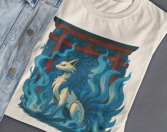 Camiseta Kitsune Fox Spirit: Puerta Torii japonesa, camiseta de folclore de anime