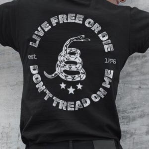 Live Free Or Die American Tee, Patriotic Shirt, USA Flag Print TShirt, Vintage Gadsden Snake Tee, Fourth of July Shirt, Independence Day Top