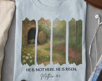 He Is Risen Easter Shirt: Vintage Floral Christian Tee - Comfort Colors