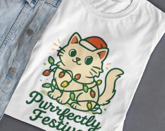 Christmas Cat Shirt | Holiday Lights Kitty Tee