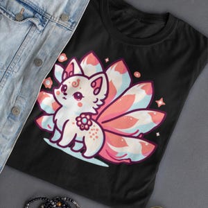Kawaii Kitsune Fox T Shirt, Cute Japanese Anime Fox Tee, Chibi Yokai Graphic Shirt, Pastel Fox Spirit Design, Gift For Her Or Otaku Fan