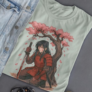 Samurai Warrior T-Shirt: Cherry Blossom Katana Graphic Tee