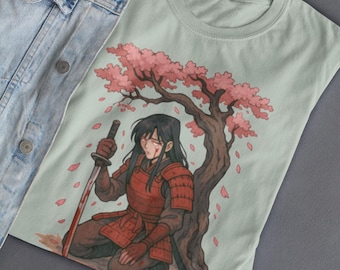 Samurai Warrior T-Shirt: Cherry Blossom Katana Graphic Tee