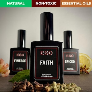 Faith + Finesse + Spiced – Natural Cologne Gift Set for Him – Bright Citrus, Cool Mint & Warm Spice – Clean, Non-Toxic Scents He’ll Love