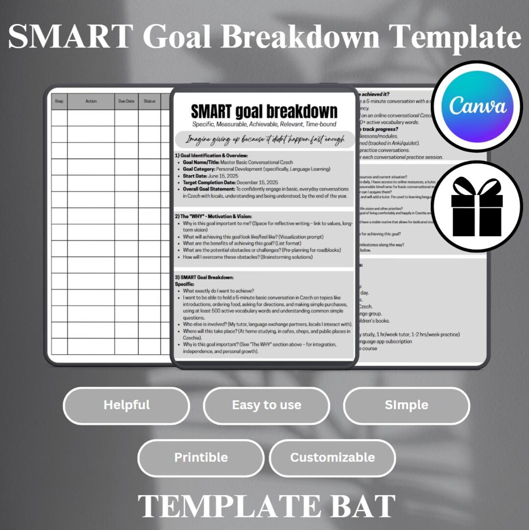 SMART Goal Setting Worksheet Printable, Personal Development Template ...