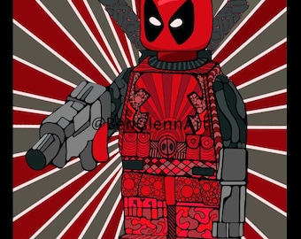 Arte digital de pared estilo LEGO DEADPOOL: ¡perfecto para decoración de superhéroes, oficinas, salas de juegos y fiestas temáticas de CosPlay! Arte digital descargable