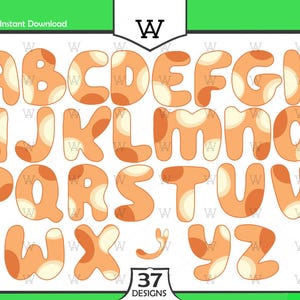 Bingo Dog Alphabet With Numbers Svg, 37 Designs Easy to use Cartoon Characters, Layered Svg by colors, Transparent Png, Cut files for Cricut