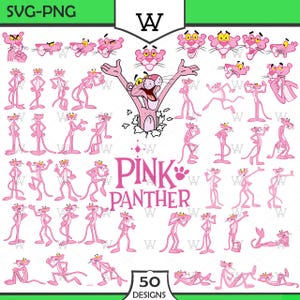 Pink Panther SVG PNG Clipart Bundle: 50 Easy-Cut Designs (Digital Download