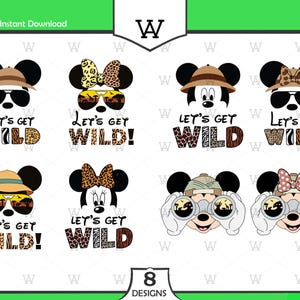 Let&#39;s get wild, Mickey Minnie Mouse, Safari Hat, Giraffe Bow, Animal Kingdom, Sunglasses, Svg Png Formats, Silhouette Cameo, Cricut