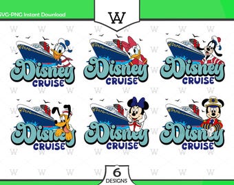 Mouse And Friends Cruise Svg Png, 6 Designs Easy to use,Cruise Cartoon Characters,Layered Svg by colors,Transparent Png,Cut files for Cricut