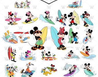 Mouse & Friends Surfing SVG: Cartoon Characters, Layered Design (Digital Download)