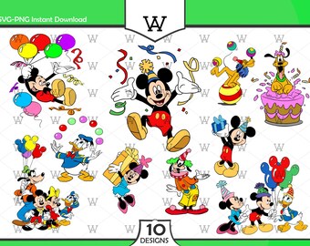 Bundle anniversaire souris personnage SVG PNG Bundle, joyeux anniversaire Svg, souris de l'anniversaire Svg, svg anniversaire couper des fichiers pour Cricut / Silhouette