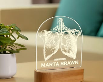 Luz nocturna LED de pulmón grabada personalizada, regalo para neumólogo