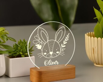 Lámpara de noche personalizada de conejito: lámpara LED acrílica grabada, decoración para habitación infantil
