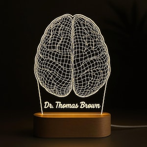 Personalized LED night light with Brain – gift for neurosurgeon or neurologist, personalized acrylic lamp for office or bedroom for birthday