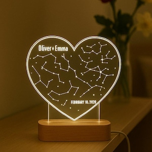 Veilleuse ciel étoilé en forme de coeur pour couple amoureux, mariage, anniversaire, cadeau d'anniversaire, veilleuse personnalisée pour la chambre à coucher