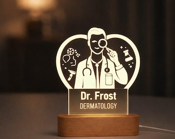 Regalo único para dermatólogos, luz nocturna para dermatólogos, lámpara personalizada para clínicas de cuidado de la piel.