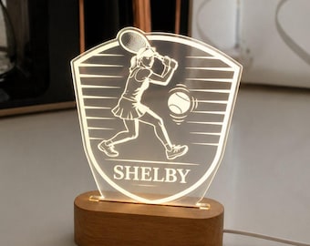 Personalized night light for tennis player, individual sports decor, led acrylic lamp