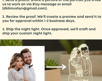 Luz nocturna con foto grabada, retrato personalizado sobre base de madera