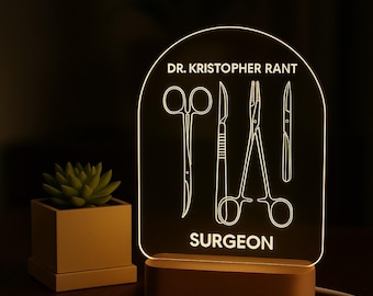 Luz nocturna LED personalizada de cirujano: regalo de instrumento médico grabado