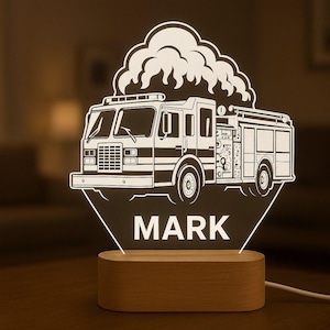 Custom fire truck Led Night light, acrylic night light for a birthday gift for firefighters, led lamp for kids bedroom in  fireman decor