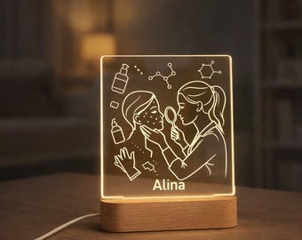 Lámpara de noche LED personalizada para dermatólogos, decoración para consultorios médicos, luz con nombre personalizado