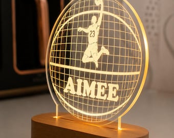 Personalized night light with basketball engraving for basketball fans, led acrylic lamp